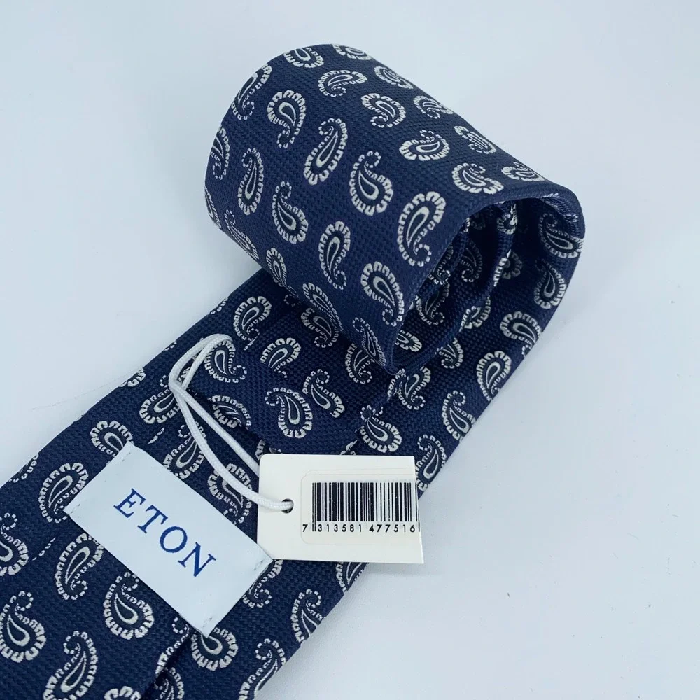 Eton Tie Mens One Size Blue White Paisley‎ Silk Classic Fit Necktie England Made